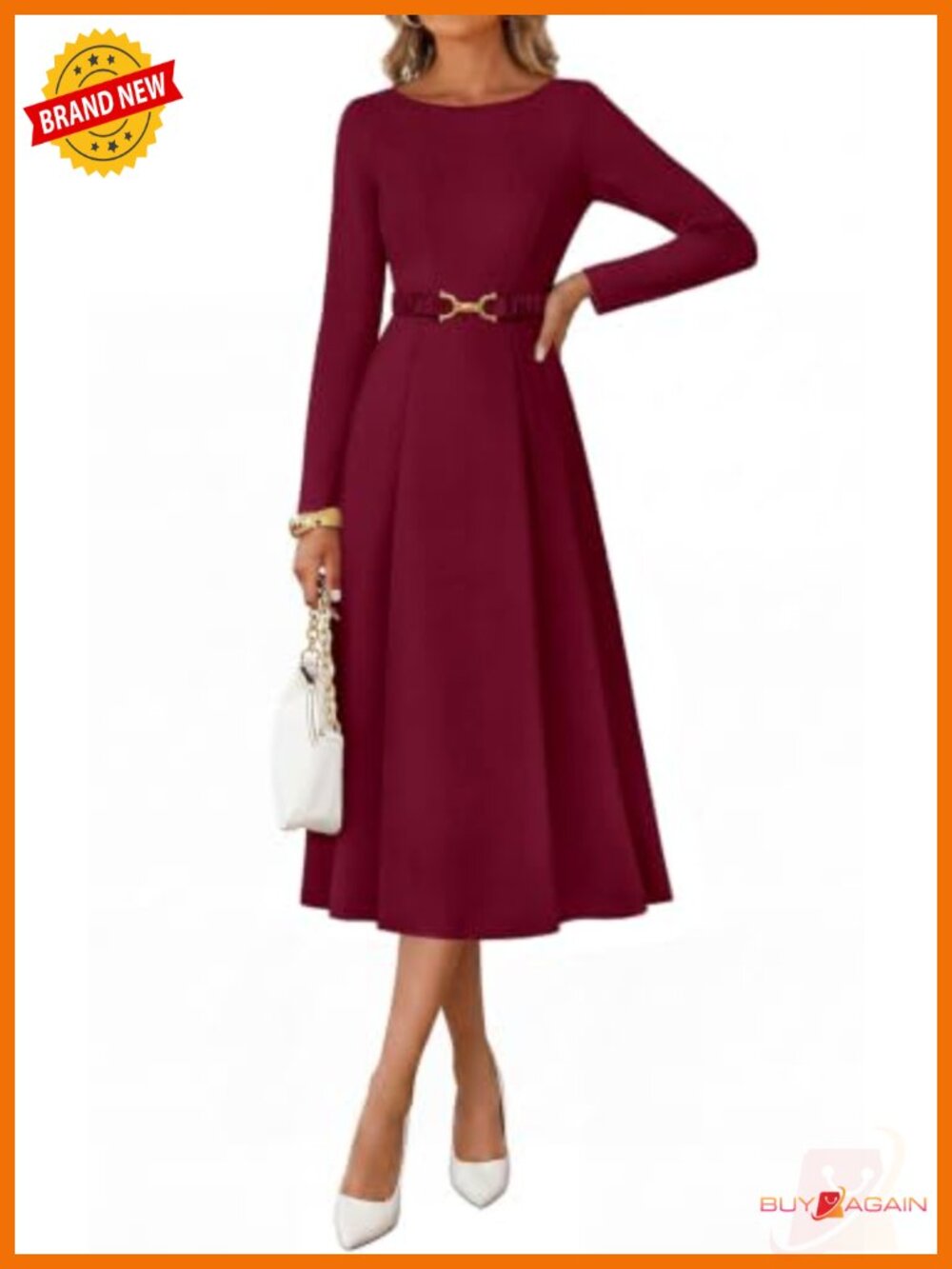 Women's Semi Formal Midi Dress Long Sleeve Fit Flare Pockets A Line